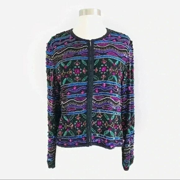 Vintage Papell Boutique Silk Beaded Blazer Jacket - Picture 1 of 7
